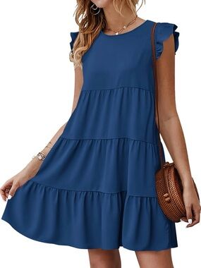 KIRUNDO Summer Dress for Women Sundress Sleeveless Ruffle Sleeve